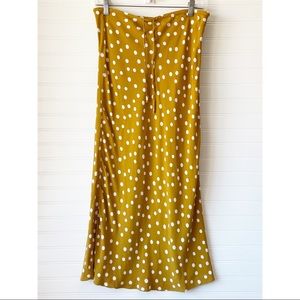 Madewell New Drawstring Midi Slip Skirt Mustard in Big Dot Size 10 90s Style